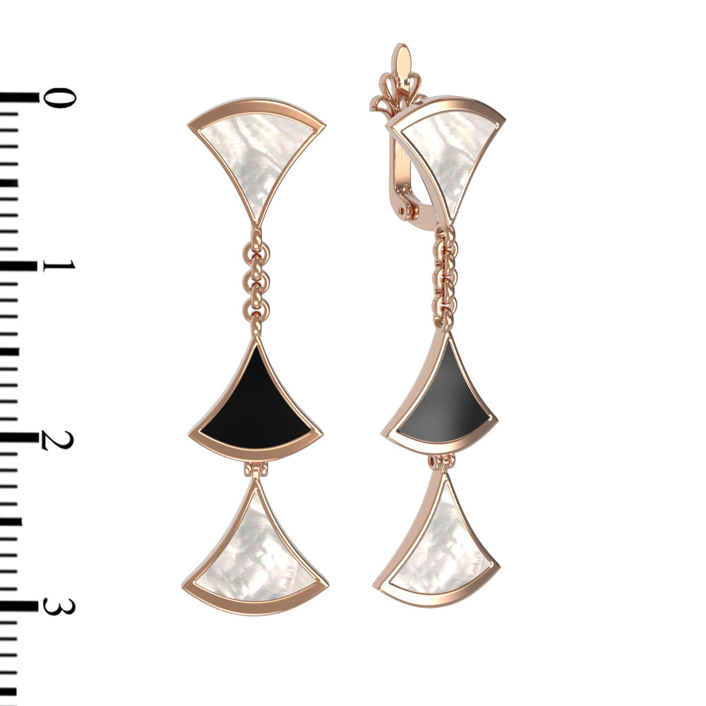 Серьги из золота c ониксом и перламутром