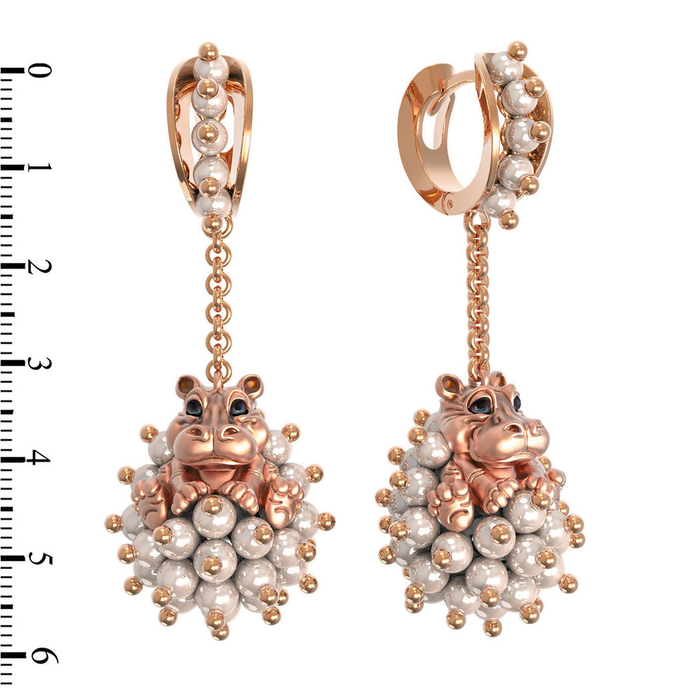 Серьги из золота c эмаль и жемчугом