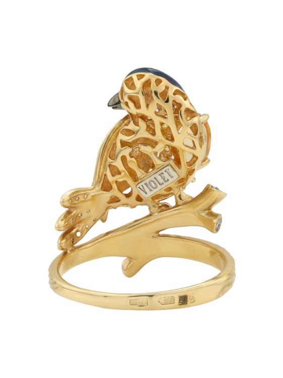 Кольцо из лимонного золота c эмаль , фианитом, цитрином и сапфиром