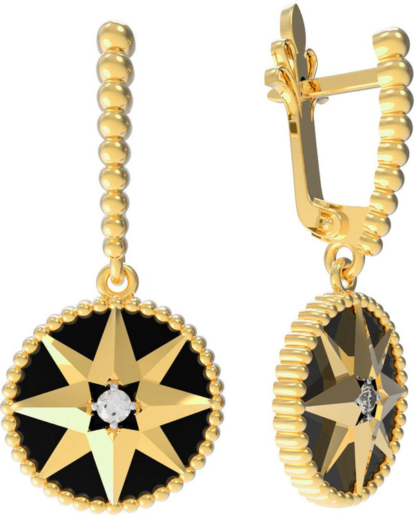 Серьги из лимонного золота c фианитом и ониксом