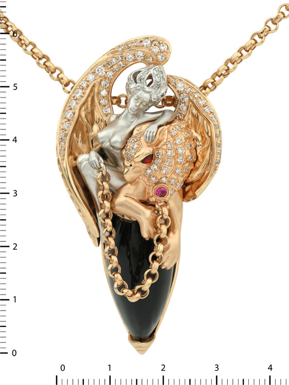 Колье из золота c эмаль , бриллиантами, рубином и ониксом