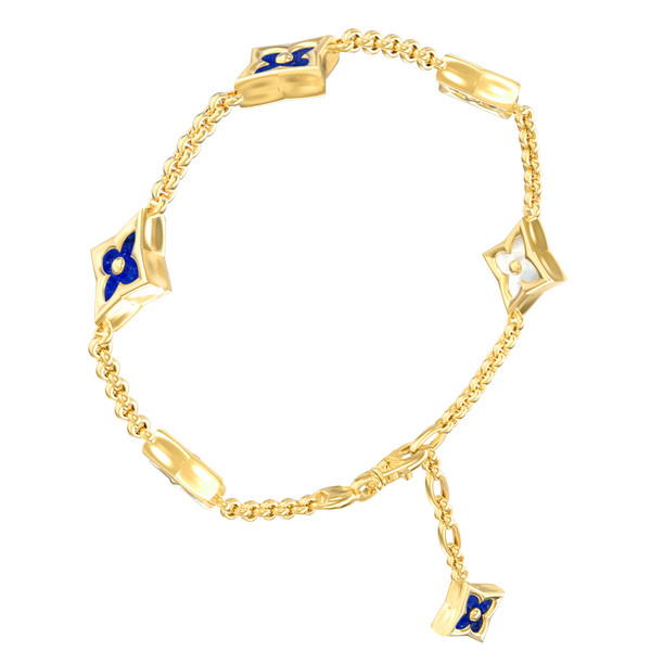 Браслет из лимонного золота c лазуритом и перламутром