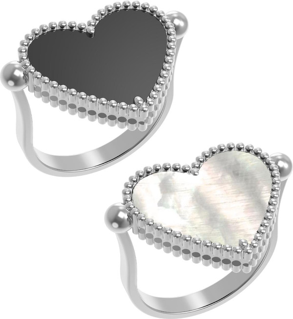 Кольцо из белого золота c ониксом и перламутром