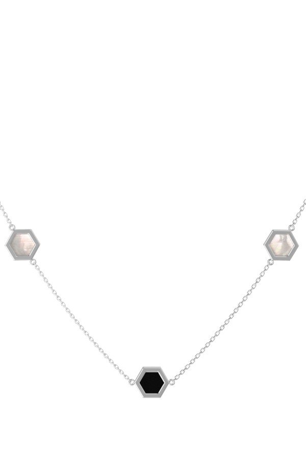 Колье из белого золота c ониксом и перламутром