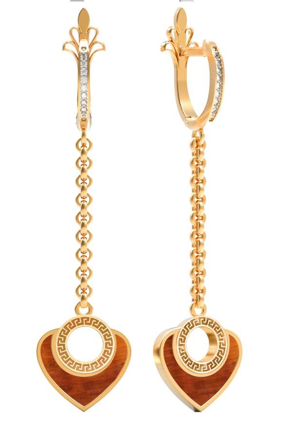 Серьги из золота c фианитом и тигровым глазом