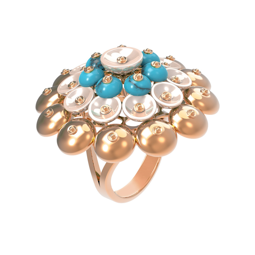 Кольцо из золота c бирюзой и перламутром