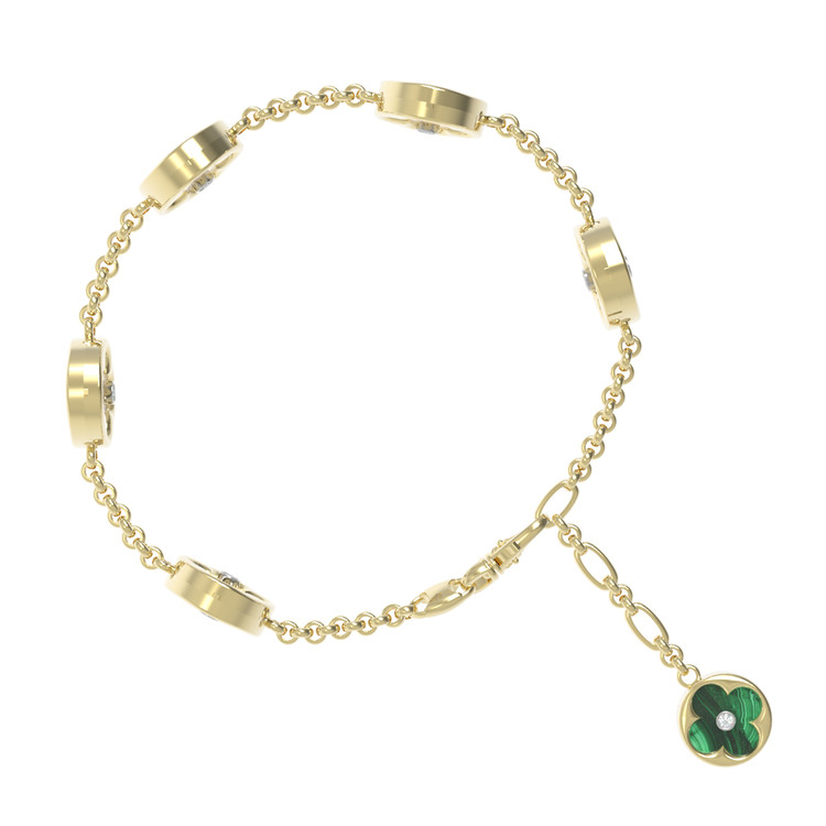 Браслет из лимонного золота c бриллиантами, малахитом и перламутром