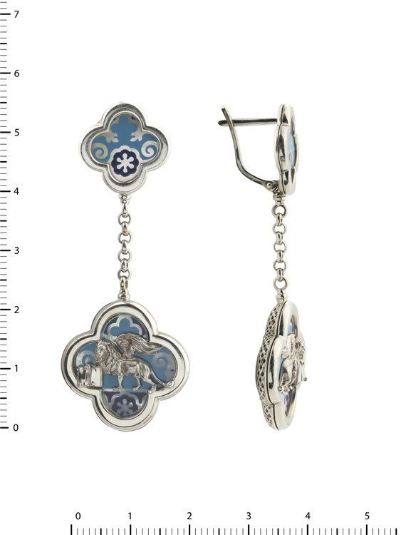 Серьги из белого золота c эмаль и перламутром