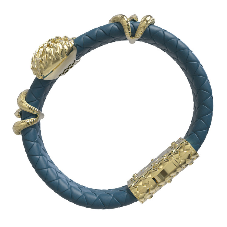 Браслет из лимонного золота c бриллиантами и кожаным шнурком