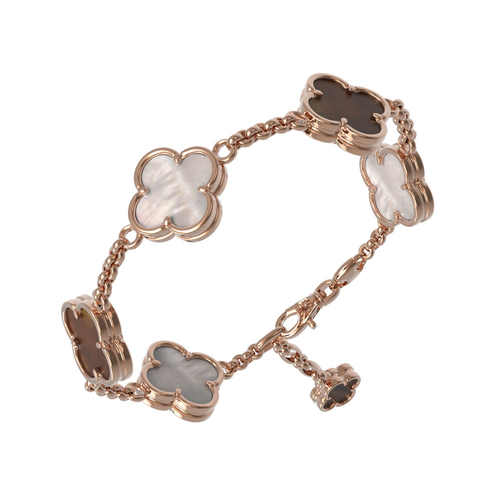 Браслет из золота c тигровым глазом и перламутром