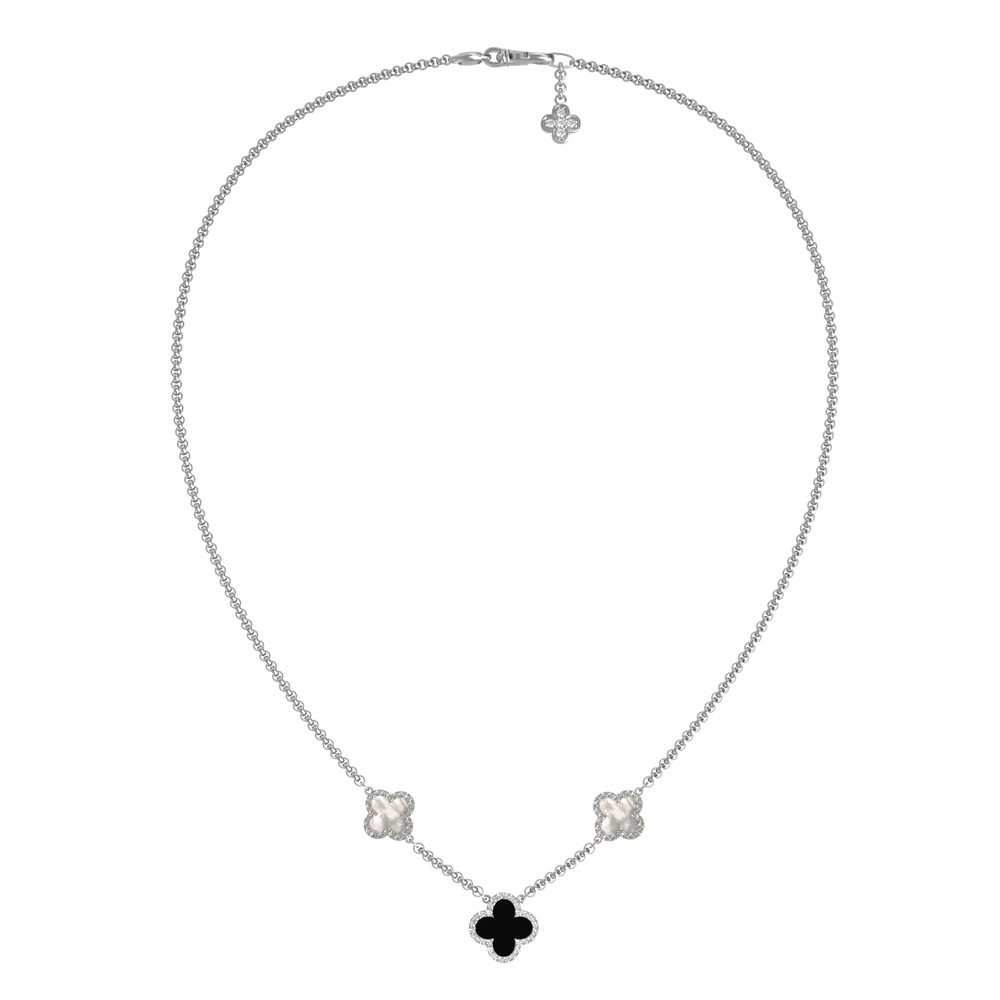 Колье из белого золота c бриллиантами, ониксом и перламутром