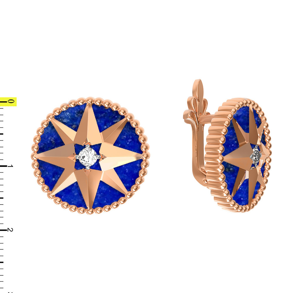 Серьги из золота c фианитом и лазуритом