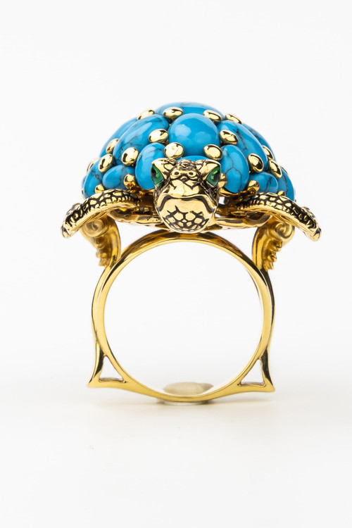 Кольцо из лимонного золота c эмаль и бирюзой