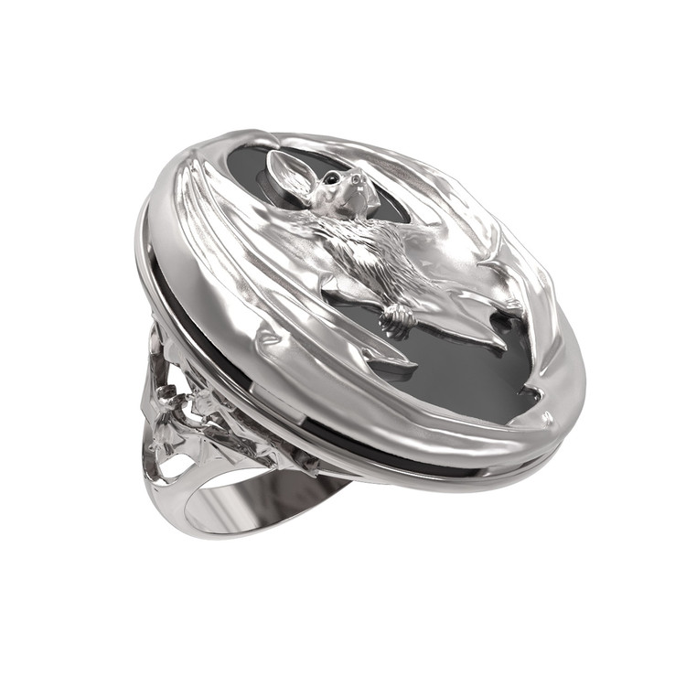 Кольцо из белого золота c эмаль и ониксом