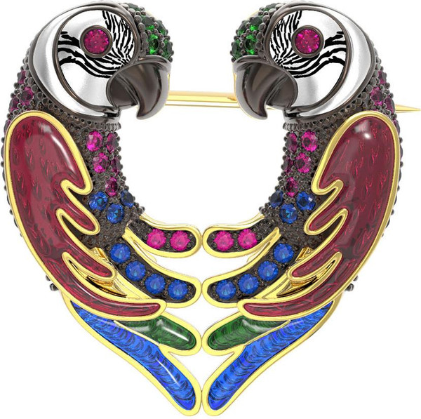 Брошь из лимонного золота c эмаль и фианитом