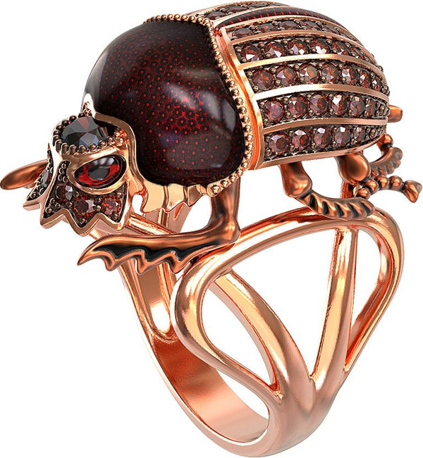 Кольцо из золота c эмаль , фианитом и гранатом