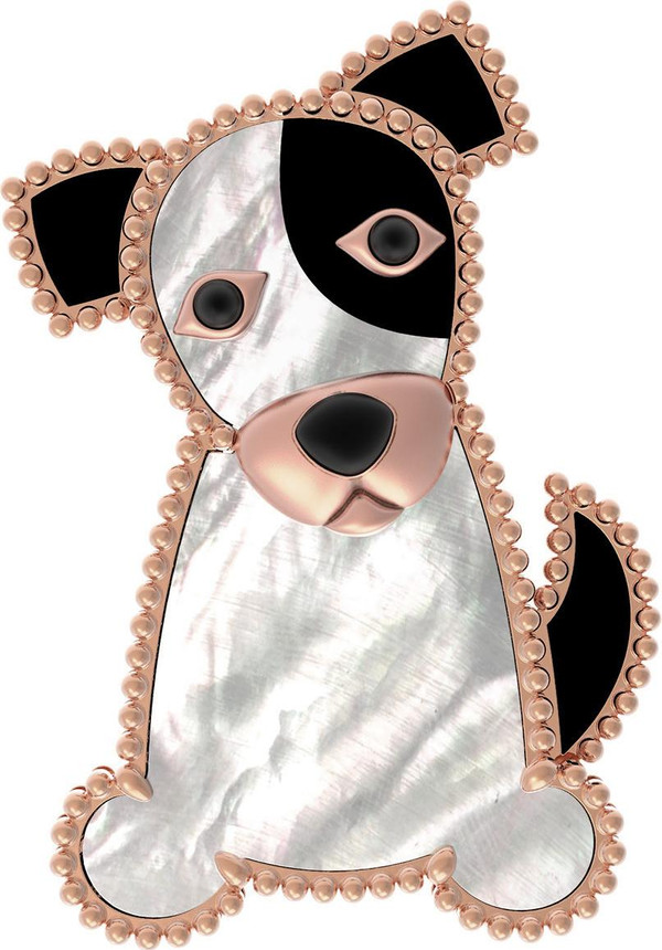 Брошь из золота c эмаль , ониксом и перламутром