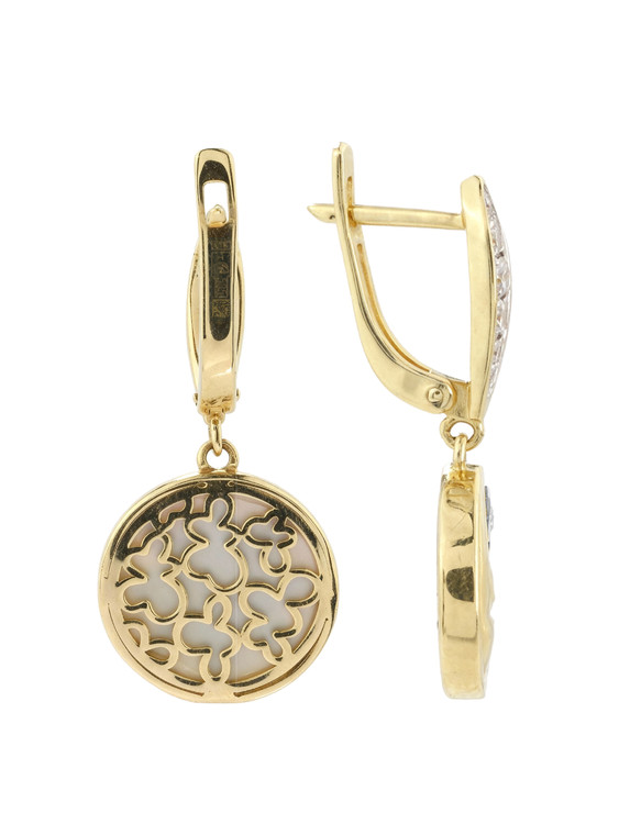 Серьги из лимонного золота c бриллиантами, ониксом и перламутром