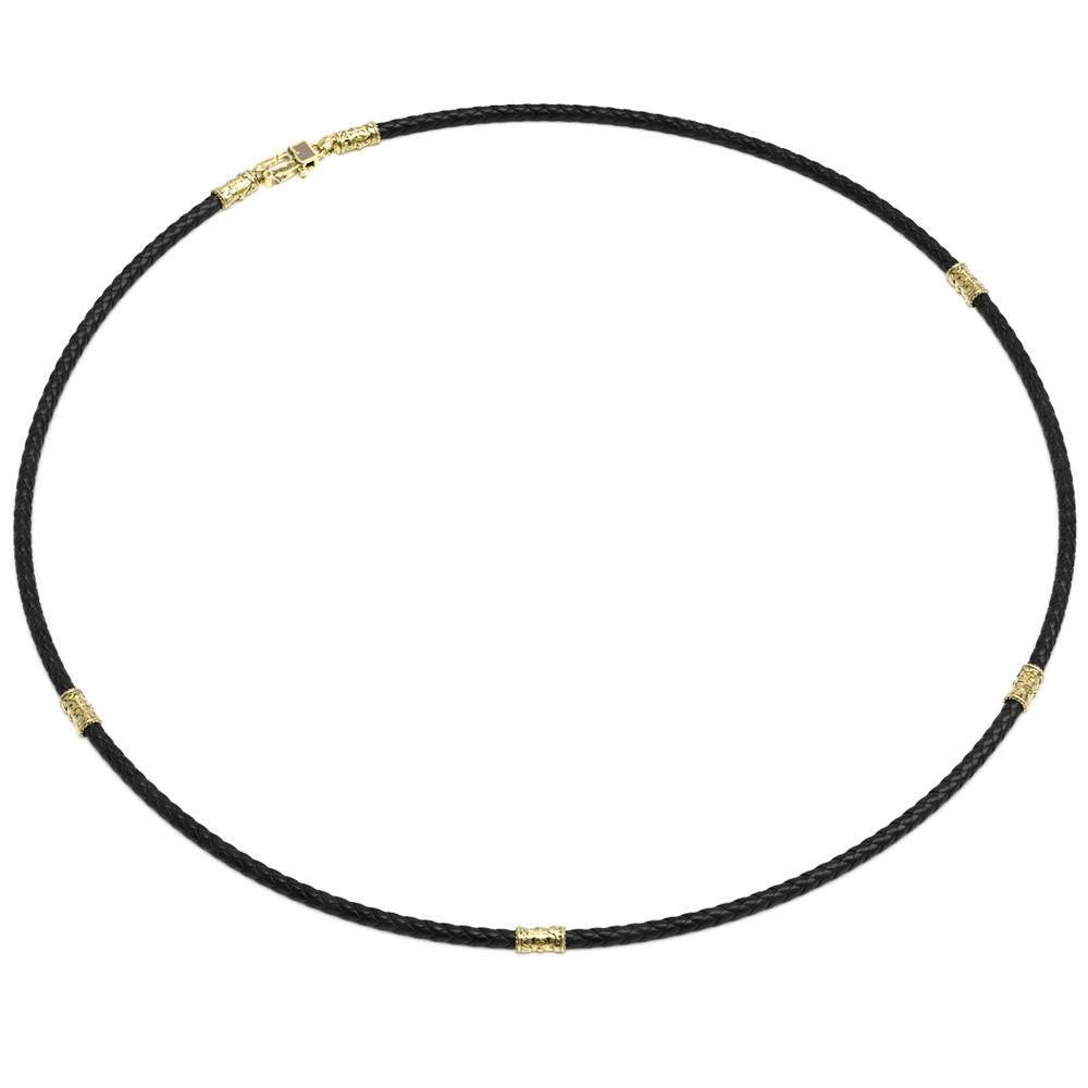 Шнурок кожаный из лимонного золота c кожаным шнурком