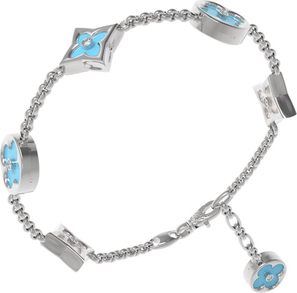 Браслет из белого золота c бриллиантами, бирюзой и перламутром