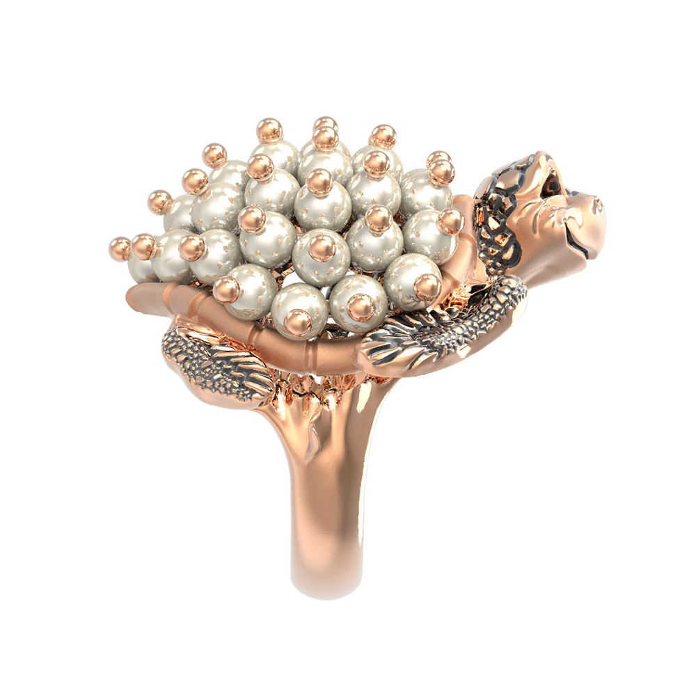 Кольцо из золота c эмаль и жемчугом