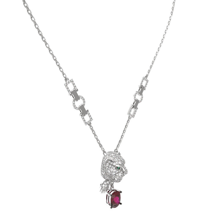 Колье из белого золота c бриллиантами, рубином и изумрудом