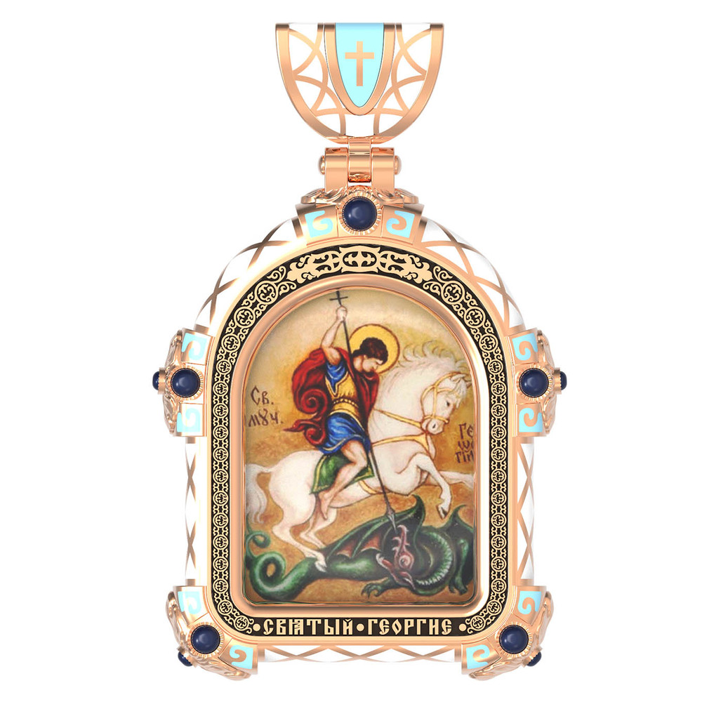 Образок из золота c эмаль , иконописью и темперой
