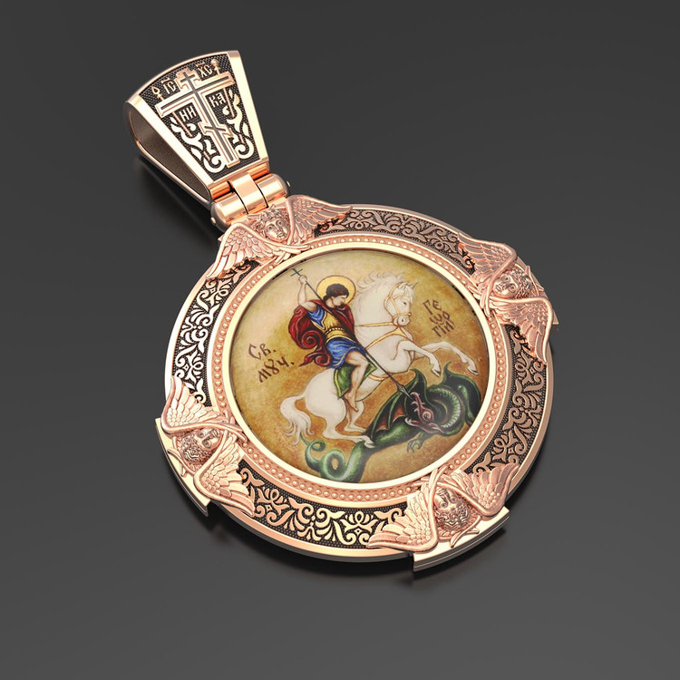 Образок из золота c эмаль , иконописью и темперой