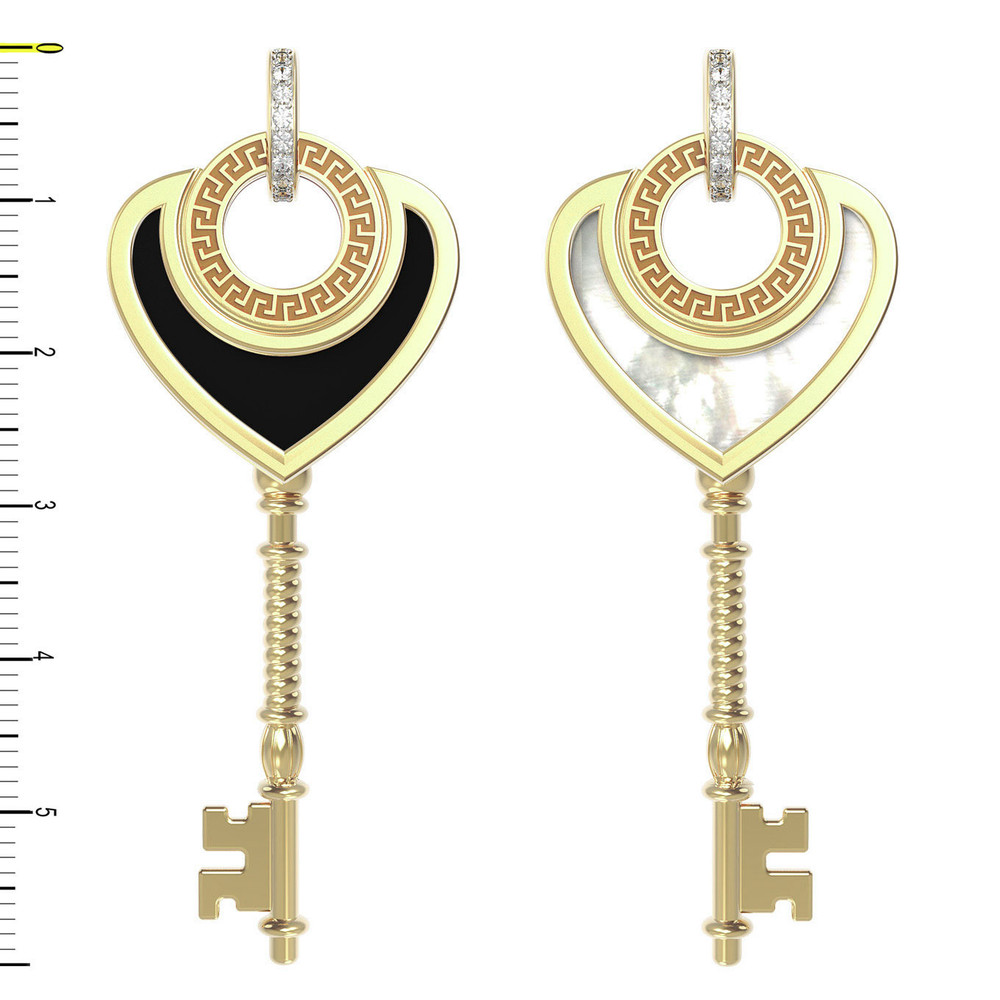 Подвеска из лимонного золота c фианитом, ониксом и перламутром