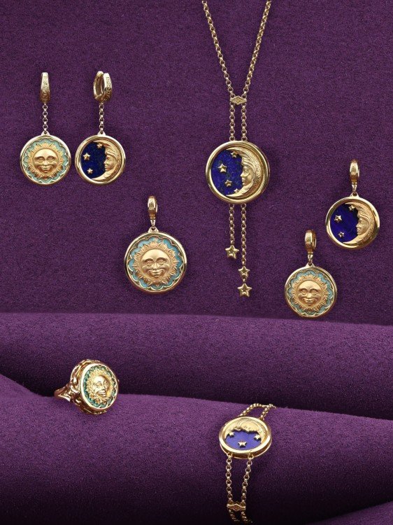 Колье из лимонного золота c бирюзой и лазуритом