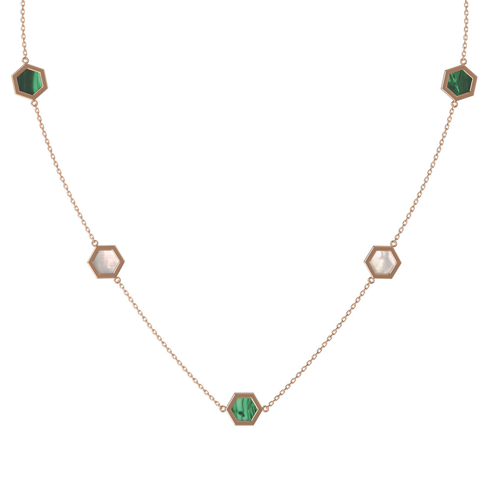 Колье из золота c малахитом и перламутром