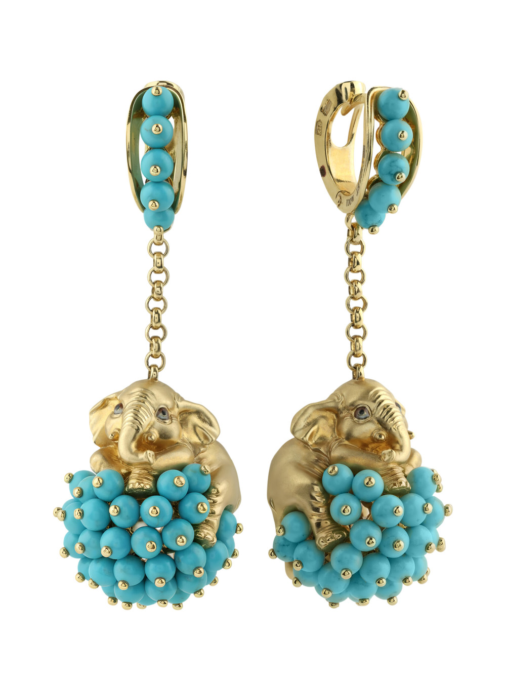 Серьги из лимонного золота c эмаль и бирюзой