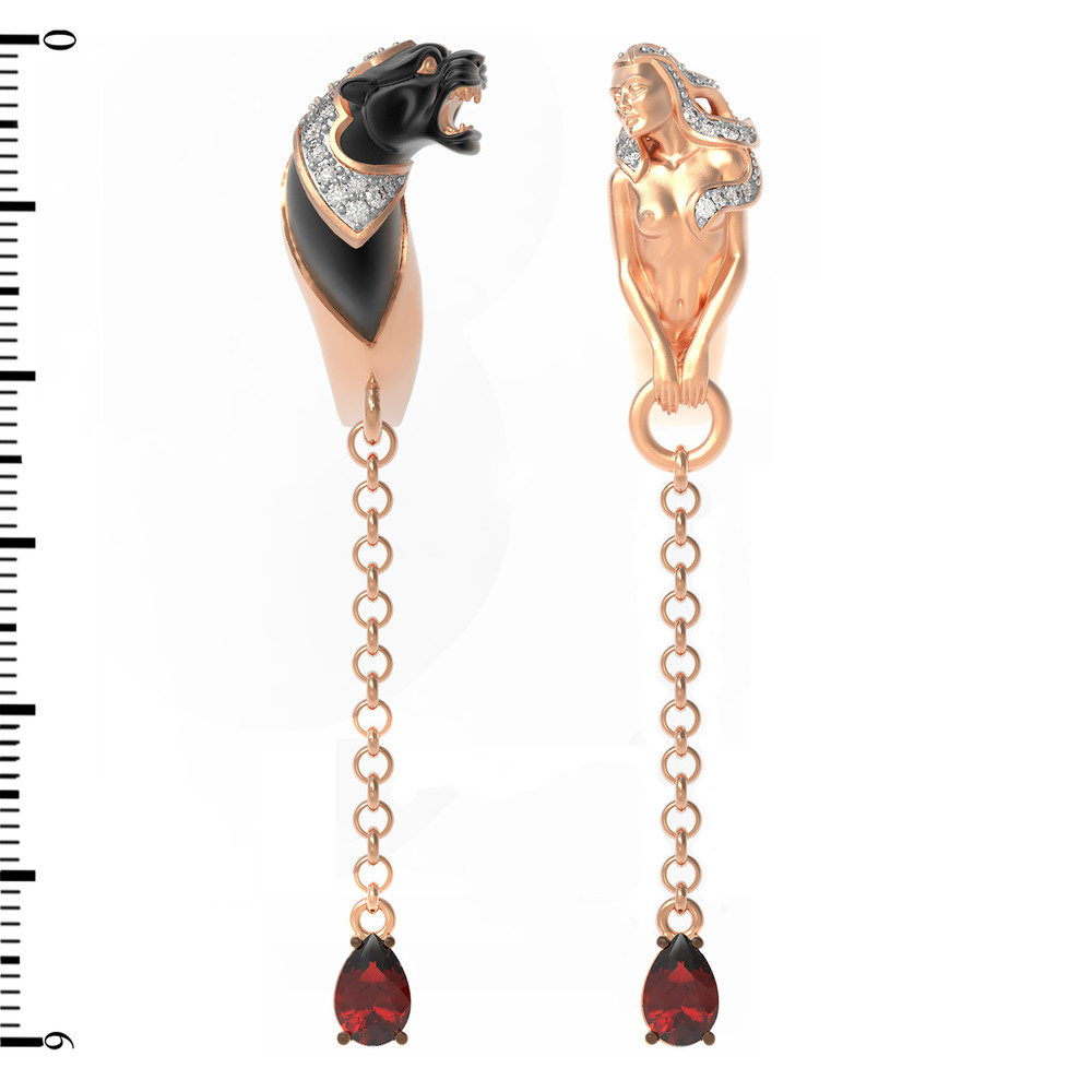 Серьги из золота c фианитом и гранатом