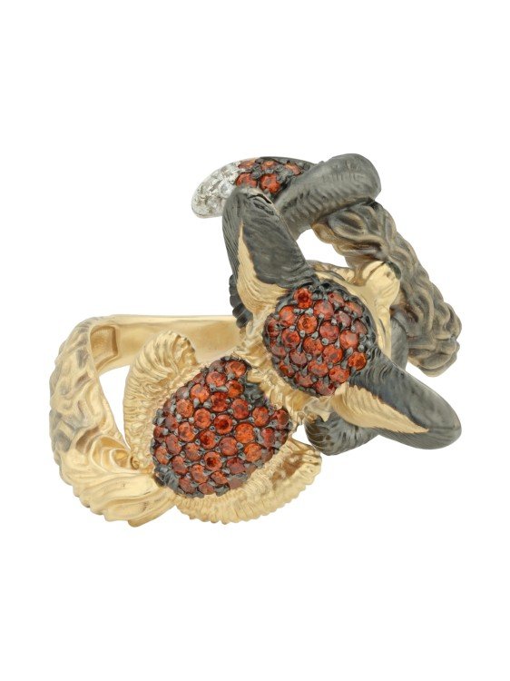 Кольцо из лимонного золота c эмаль и фианитом