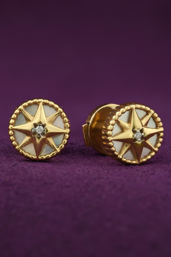 Серьги из лимонного золота c бриллиантами и перламутром