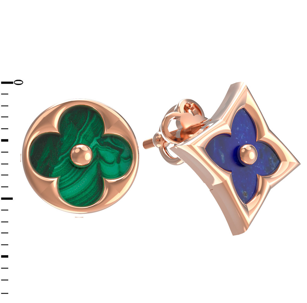 Серьги из золота c лазуритом и малахитом