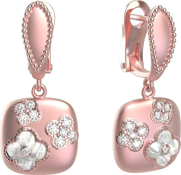 Серьги из розового золота c бриллиантами и перламутром