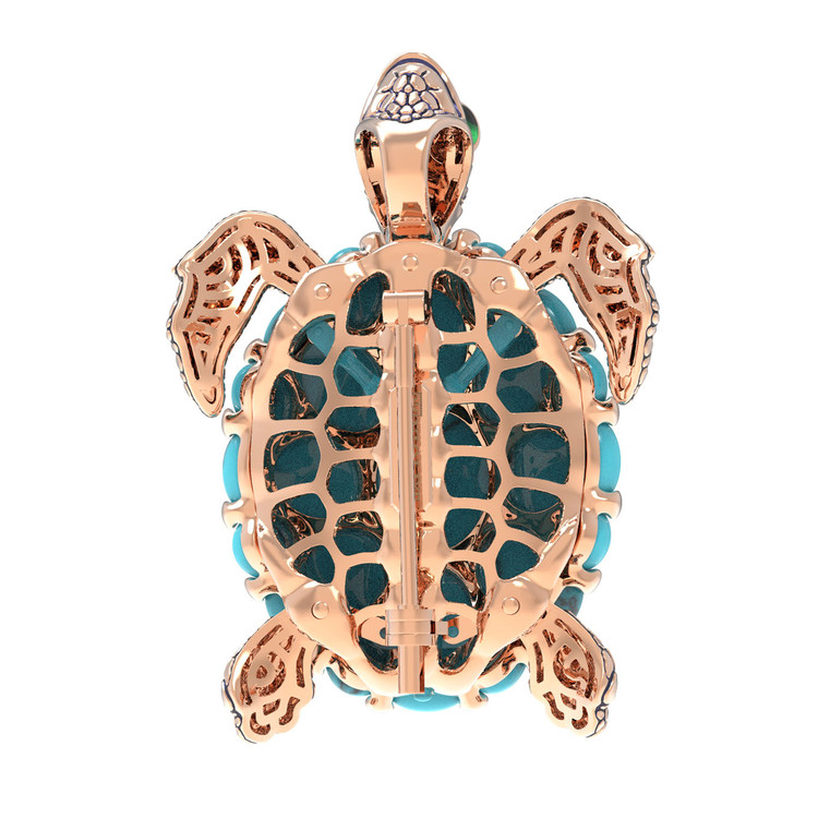 Брошь из золота c эмаль и бирюзой