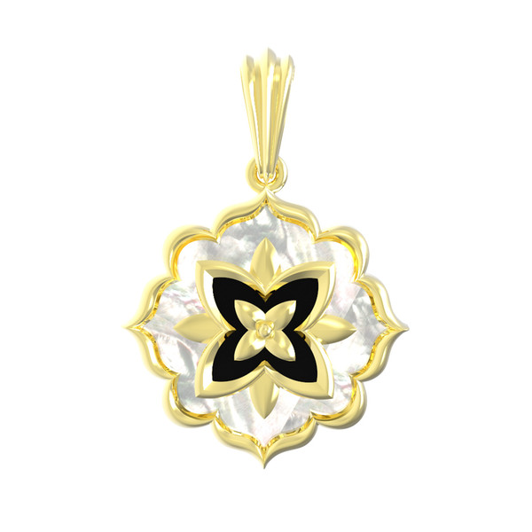 Подвеска из лимонного золота c ониксом и перламутром