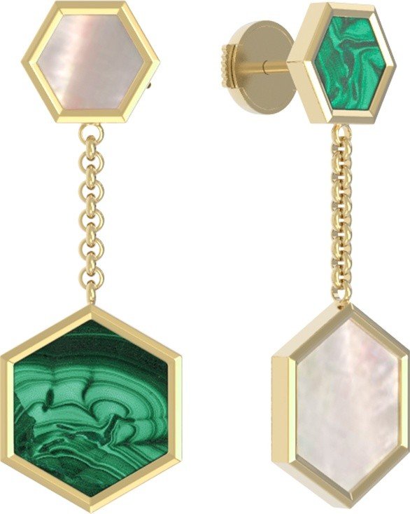 Серьги из лимонного золота c малахитом и перламутром