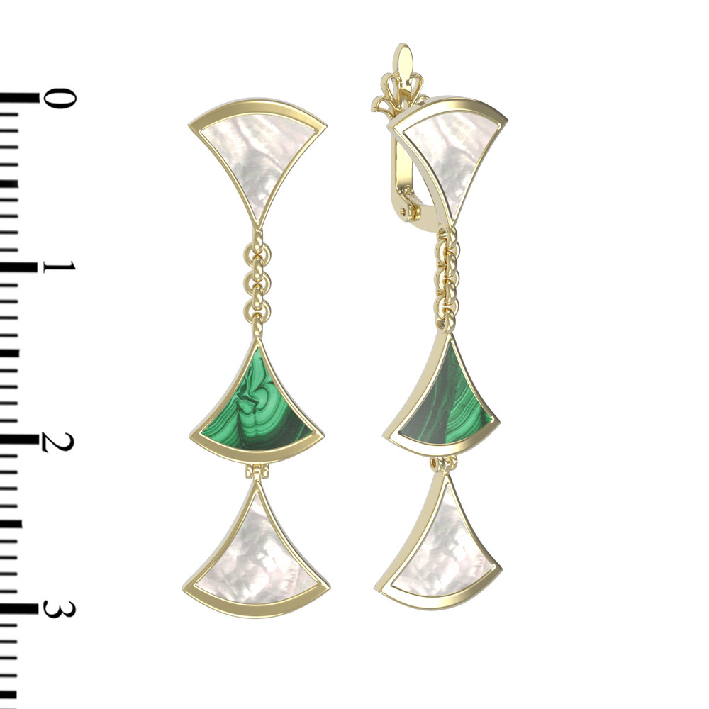 Серьги из лимонного золота c малахитом и перламутром