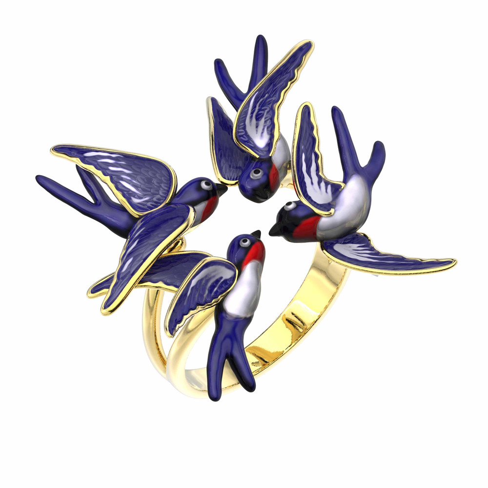 Кольцо из лимонного золота c эмаль