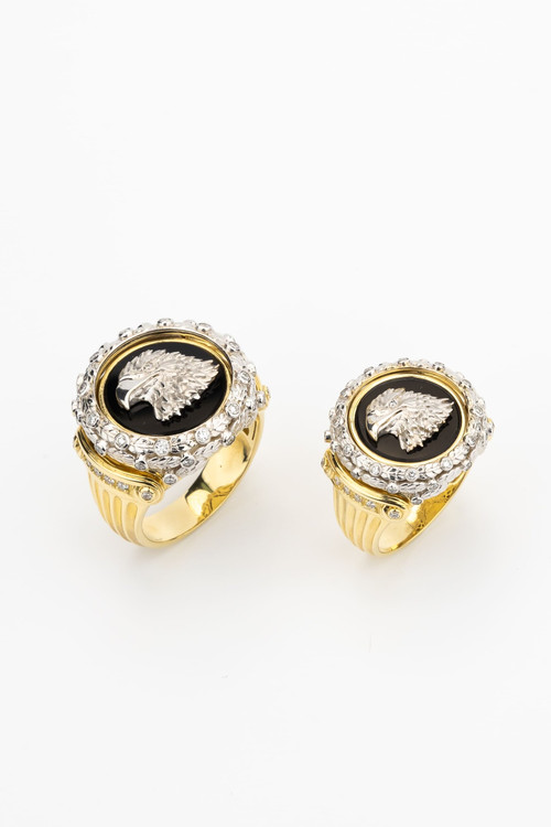 Кольцо из лимонного золота c бриллиантами и ониксом