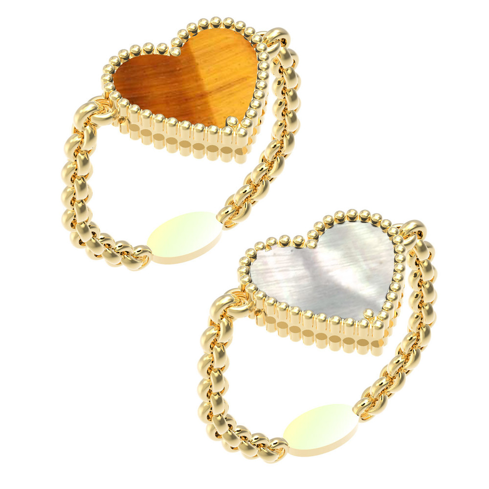 Кольцо из лимонного золота c тигровым глазом и перламутром