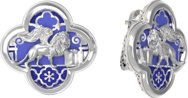 Серьги из белого золота c эмалью и перламутром