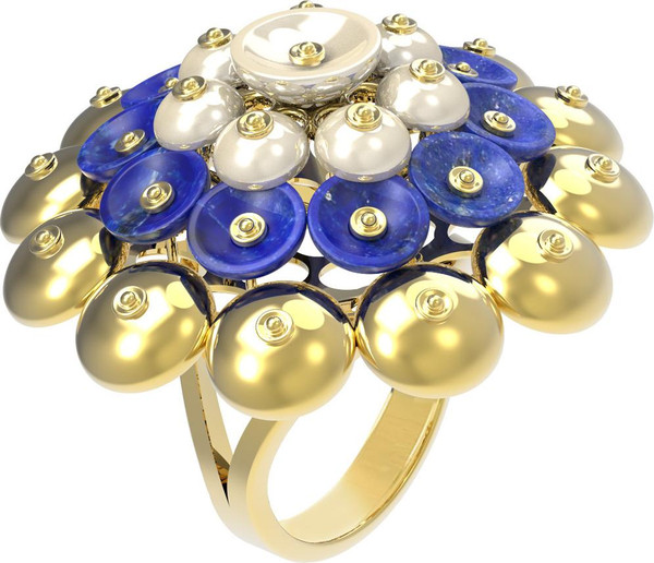 Кольцо из лимонного золота c лазуритом и перламутром
