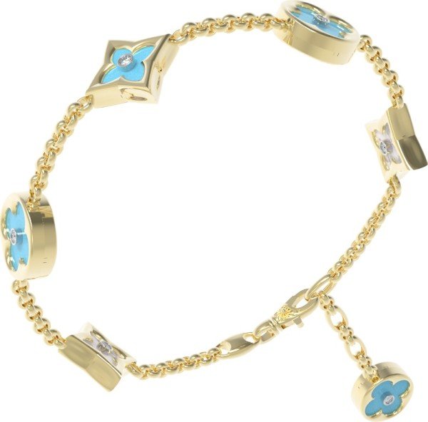 Браслет из лимонного золота c бриллиантами, бирюзой и перламутром