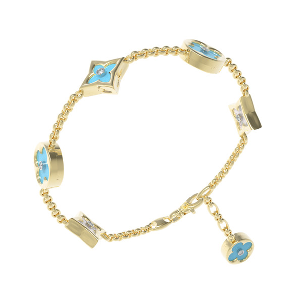 Браслет из лимонного золота c бриллиантами, бирюзой и перламутром