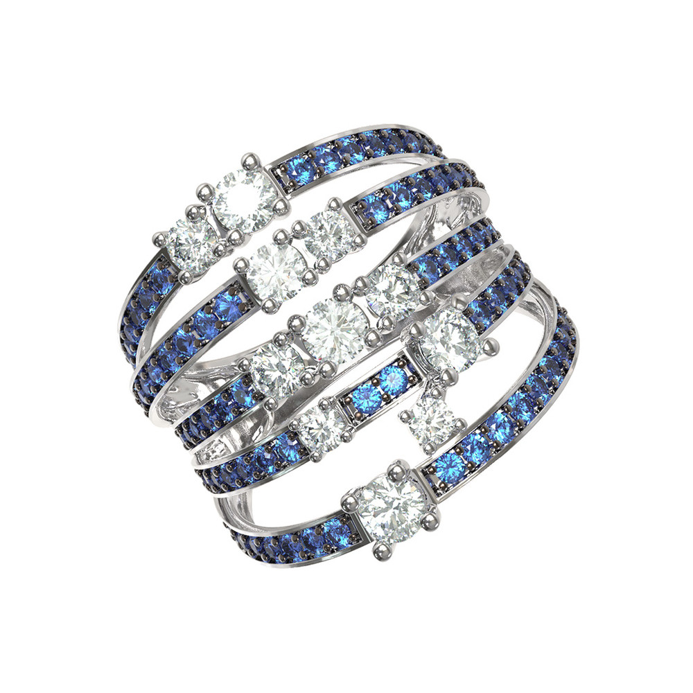 Кольцо из белого золота c бриллиантами и сапфиром