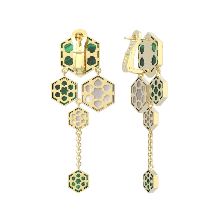 Серьги из лимонного золота c малахитом и перламутром